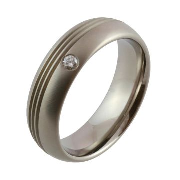 Titanium Offset Grooves and Diamond Wedding Ring