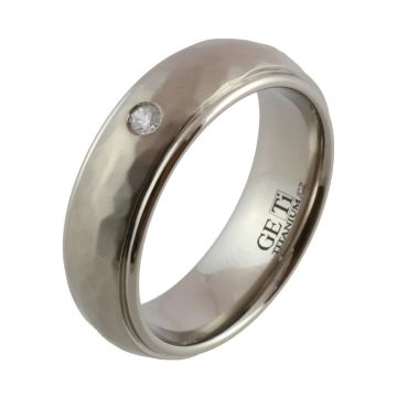 Titanium Hammered Finish and Diamond Wedding Ring