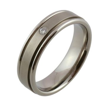 Titanium Twin Groove and Diamond Wedding Ring
