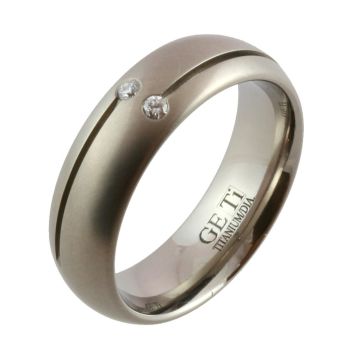 Titanium Twin Groove and Diamonds Wedding Ring