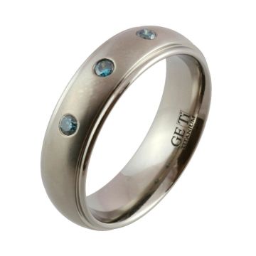 Titanium Shoulder Cut with Three Blue Diamonds Wedding Ring