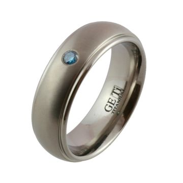Titanium Shoulder Cut with Blue Diamond Wedding Ring