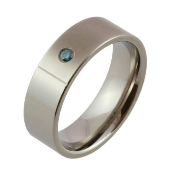 Titanium Dual Finish and Blue Diamond Wedding Ring