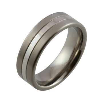 Satin Titanium with Polished Palladium Inlaid Wedding Ring