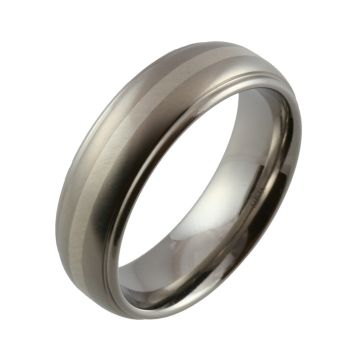 Shoulder Cut Titanium with White Gold Inlay Wedding Ring