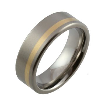 Titanium with Off Centre Yellow Gold Inlaid Wedding Ring