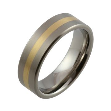 Titanium with Flat Yellow Gold Inlaid Wedding Ring