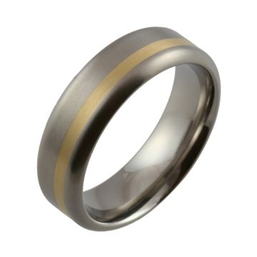 Rolled Edge Titanium with Yellow Gold Inlaid Wedding Ring