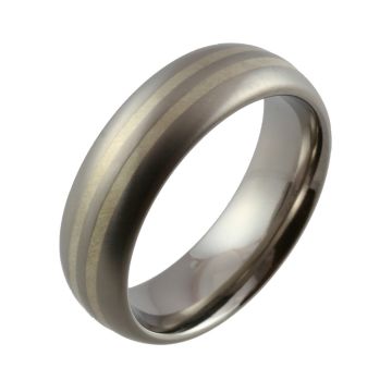 Titanium Domed with Twin White Gold Inlays Wedding Ring