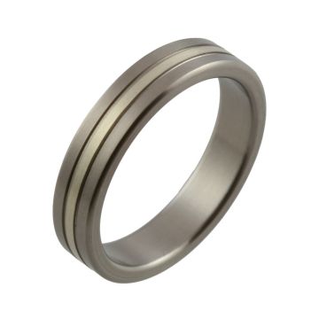 Machined Twin Groove Titanium with White Gold Inlay Wedding Ring