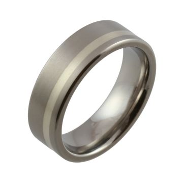Titanium with Off Centre White Gold Inlay Wedding Ring