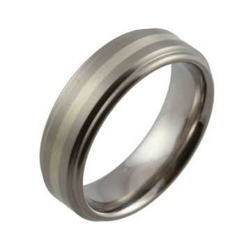 Shoulder Cut Titanium with Flat White Gold Inlay Wedding Ring