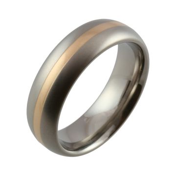 Titanium Domed with Red Gold Inlaid Wedding Ring