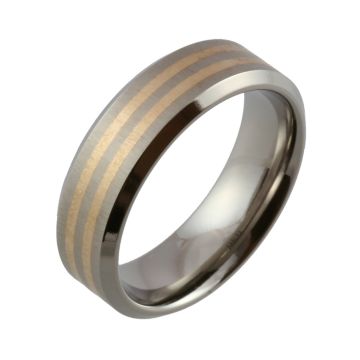 Titanium with Bevelled Edges & Twin Red Gold Inlays