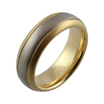 Titanium Inlaid Domed Yellow Gold Wedding Ring