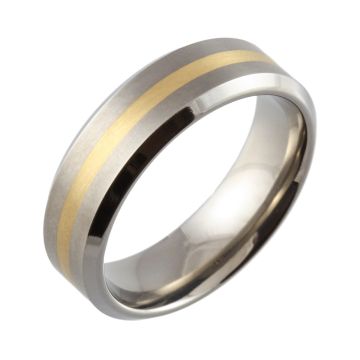 Two Tone Bevelled Titanium & 9ct Yellow Gold Inlaid Wedding Ring