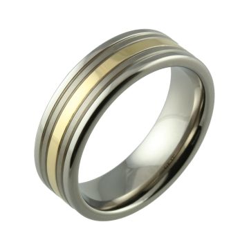Two Tone Titanium with 9ct Yellow Gold Inlay Wedding Ring