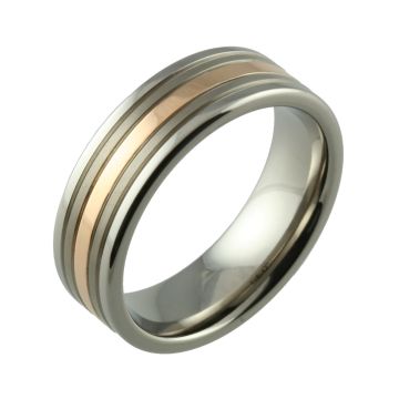 Two Tone Titanium with 9ct Rose Gold Inlay Wedding Ring