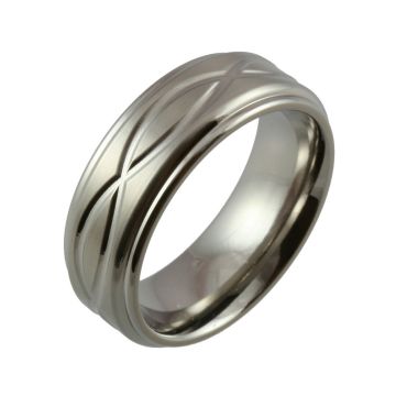 Shoulder Cut Edge with Infinity Pattern Titanium Wedding Ring