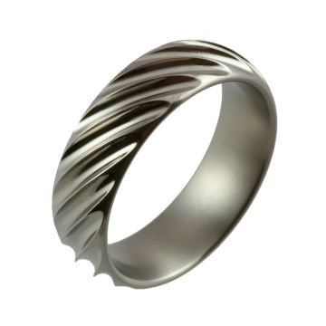 Domed with Angular Milled Detail Titanium Wedding Ring