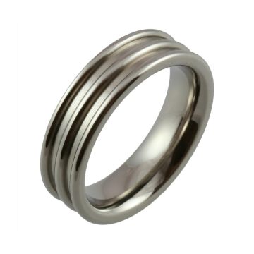 Titanium Deep Twin Grooves with Polished Finish Wedding Ring