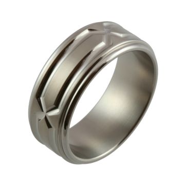 Shoulder Cut Edges with Wide Machined Design Titanium Wedding Ring