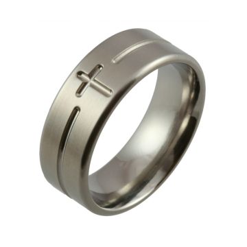 Flat Comfort Fit with Repeated Crosses Titanium Wedding Ring