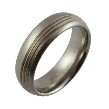 Domed with Triple Offset Grooves Titanium Wedding Ring