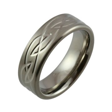 Celtic Knot Design with Satin Finish and Polished Detail Titanium Wedding Ring