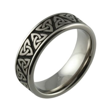 Laser Engraved Large Trinity Knot Titanium Wedding Ring