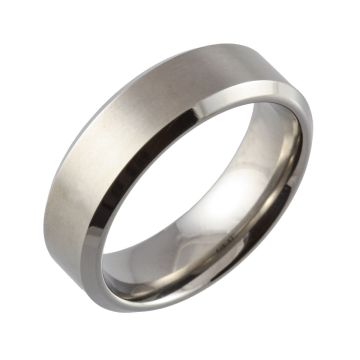 Bevelled Edge & Satin Top Flat Court Titanium Ring