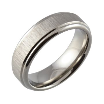 Decorative Linished Top with Shouldercut Edges Titanium Ring