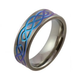 Celtic Knot Blue to Purple Zirconium Satin Wedding Ring