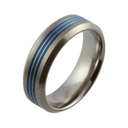 Bright Blue Zirconium Triple Groove Wedding Ring