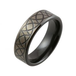 Half Circle Design with Relieved Black Finish Zirconium Wedding Ring