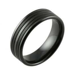 Black Zirconium Flat Court with Satin Stripes Wedding Ring