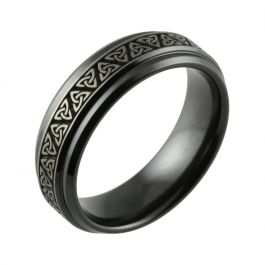 Laser Engraved Two Tone Trinity Knot Black Zirconium Wedding Ring