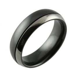 Black Zirconium Two Tone Offset Groove Domed Men’s Wedding Ring