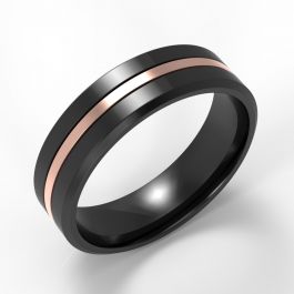 Bevelled Edge Black Zirconium Ring with Rose Gold Inlay