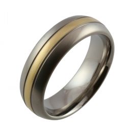 Titanium Domed with Twin Grooves and Yellow Gold Inlay Wedding Ring