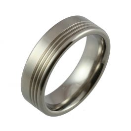 Triple Offset Grooves and Satin Finish Titanium Wedding Ring