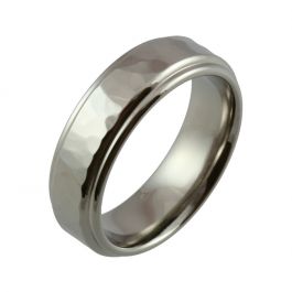 Shoulder Cut Edges with Hammered and Polished Finish Titanium Wedding Ring