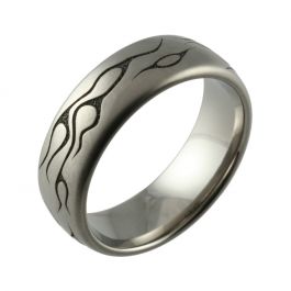 Laser Engraved Flame Pattern Titanium Wedding Ring