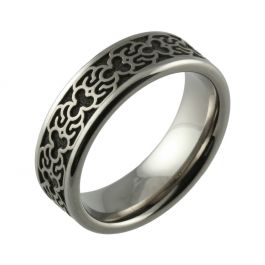 Laser Engraved Abstract Design Titanium Wedding Ring 