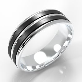 Ribbed Band with Twin Black Zirconium Inlays