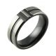 Black Zirconium Two Tone Stripe & Central Channel Detail Wedding Ring