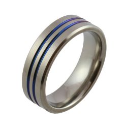 Navy Blue Twin Groove Zirconium Wedding Ring