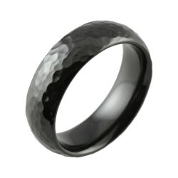 Black Zirconium Domed with Hammered Finish Wedding Ring